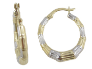 Bamboo Patterned Yellow Gold Hoop Earrings